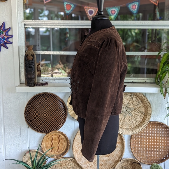 Authentic Vintage Landhaus Suede Leather Blazer Dirndl Tirolean Folklore Lg - Picture 12 of 16